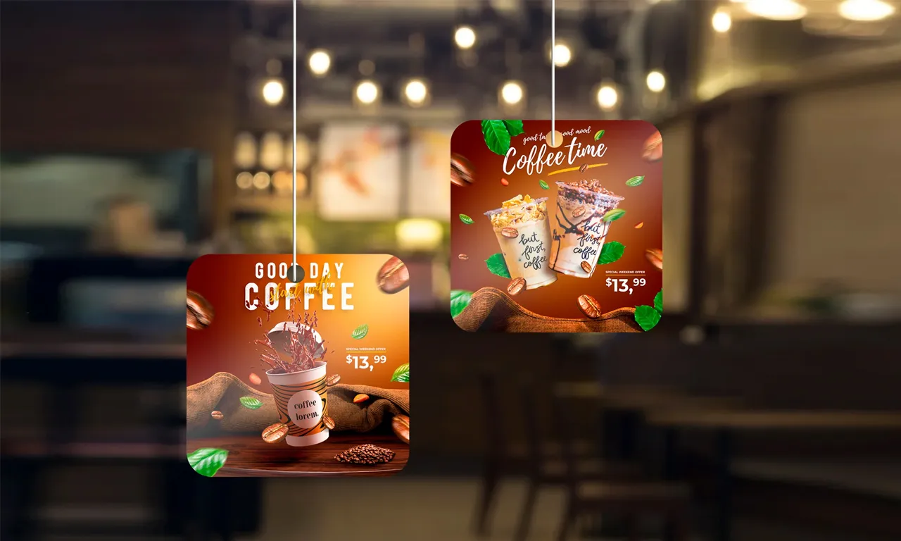 Eye-catching hanging retail danglers for store promotions and special offer displays