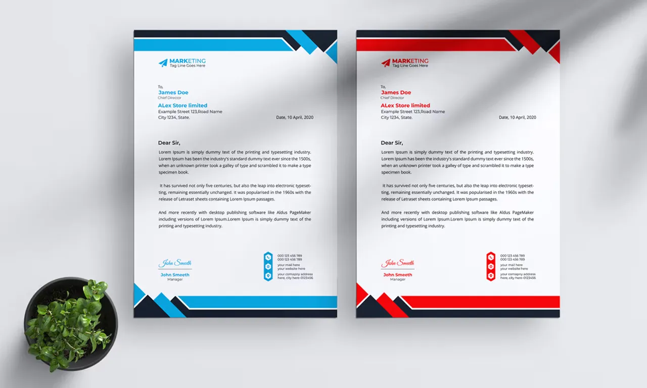 Professional corporate letterhead printing on premium paper stock with company branding