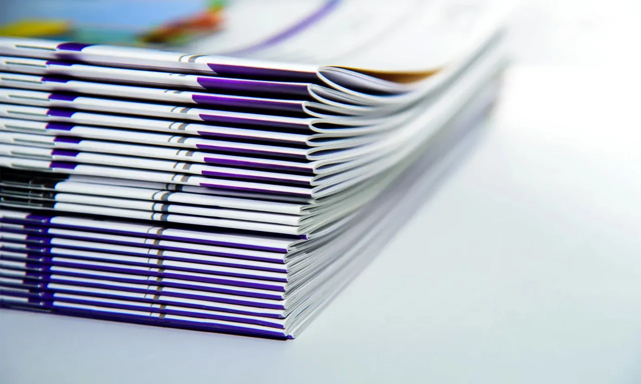 Saddle-stitch stapled binding ideal for booklets magazines and multi-page brochures